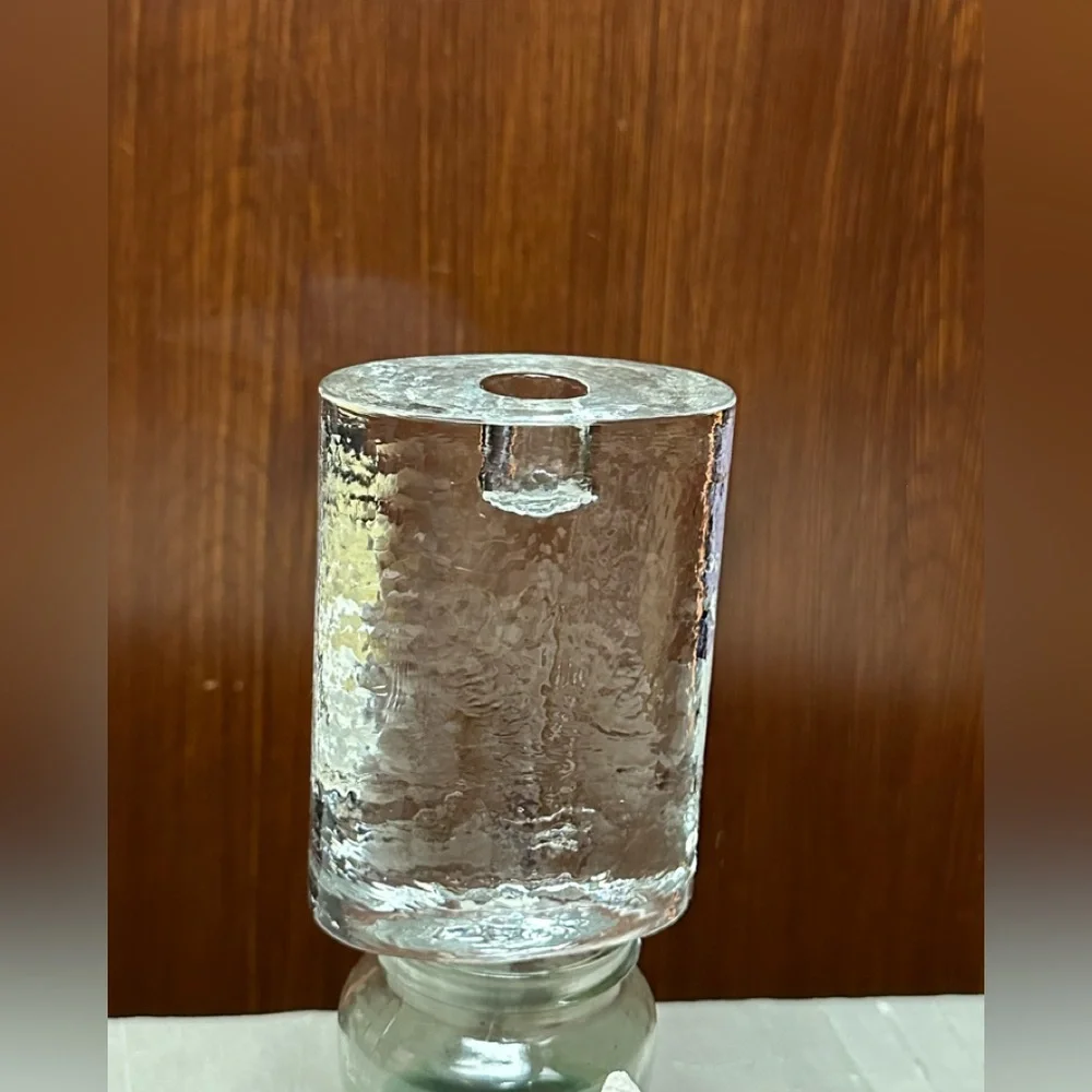 Crate & Barrel Large Ice texture Glass paperweight taper candle holder